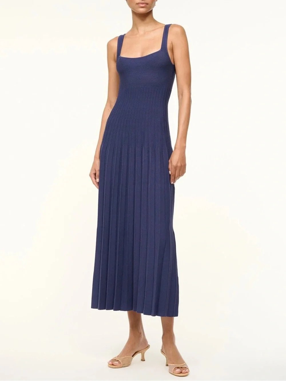 NWT Staud Ellison Pleated Dress Navy - Picture 6 of 16